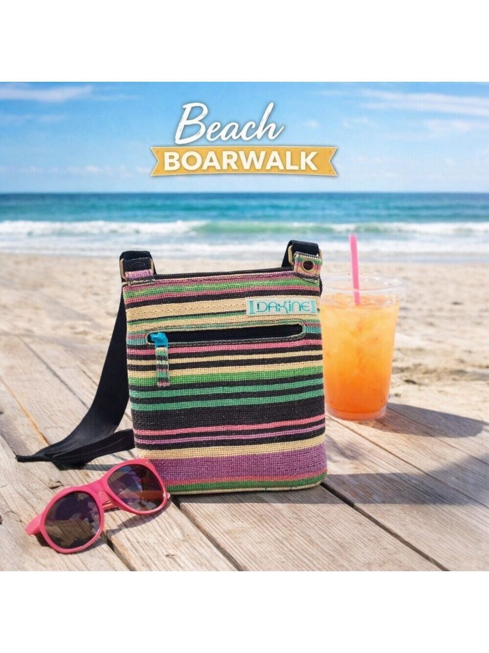 Dakine Jive Crossbody Bag | Festival Striped Jute Boho Surf Style Adjust Strap